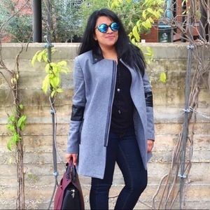 Wool pea coat with faux leather detailing by Mural